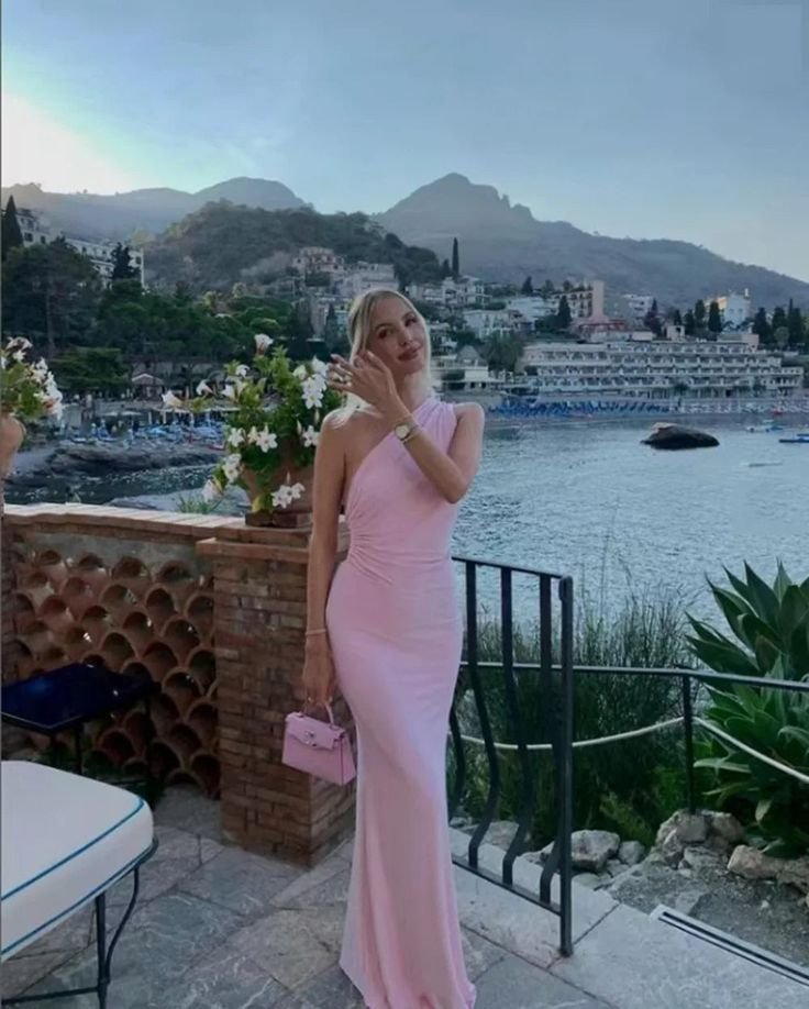 Fashion One Shoulder Pink Backless Party Evening Dress Sheath Prom Dress - VelvetHem