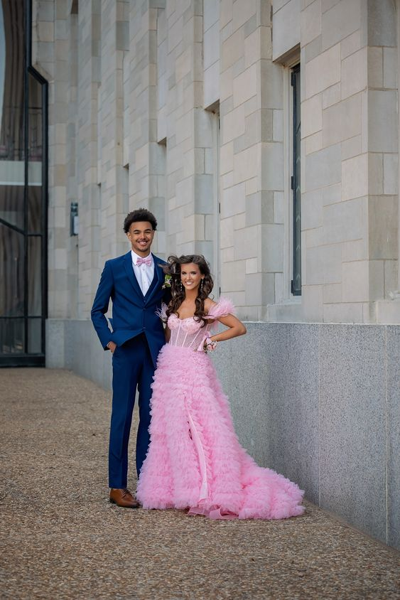Pink Tulle Ruffled Gown Tulle Prom Dress Corset Tulle Evening Dress Y6093 - VelvetHem