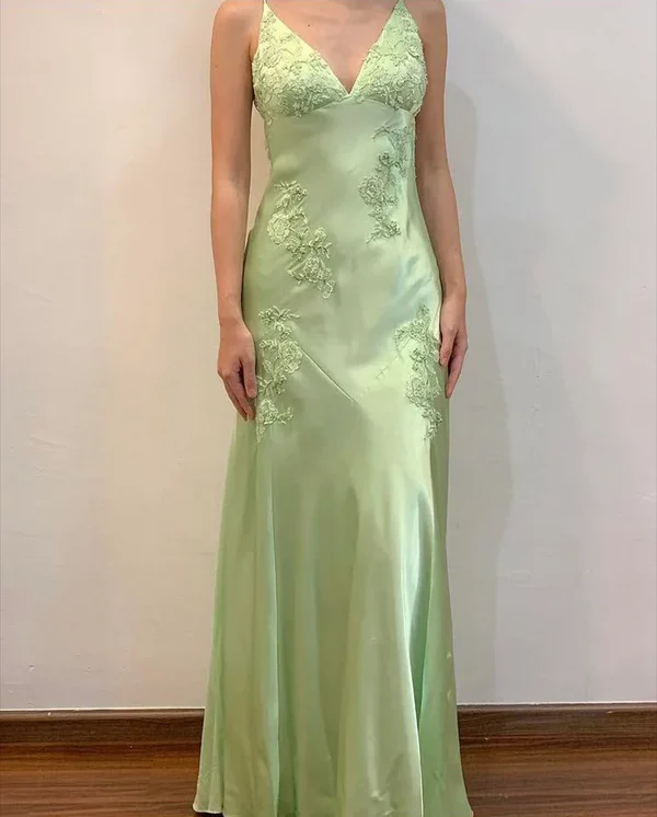 Sexy Mint Green V-Neck Beaded Prom Dress Evening Dress Backless Party Gown - VelvetHem