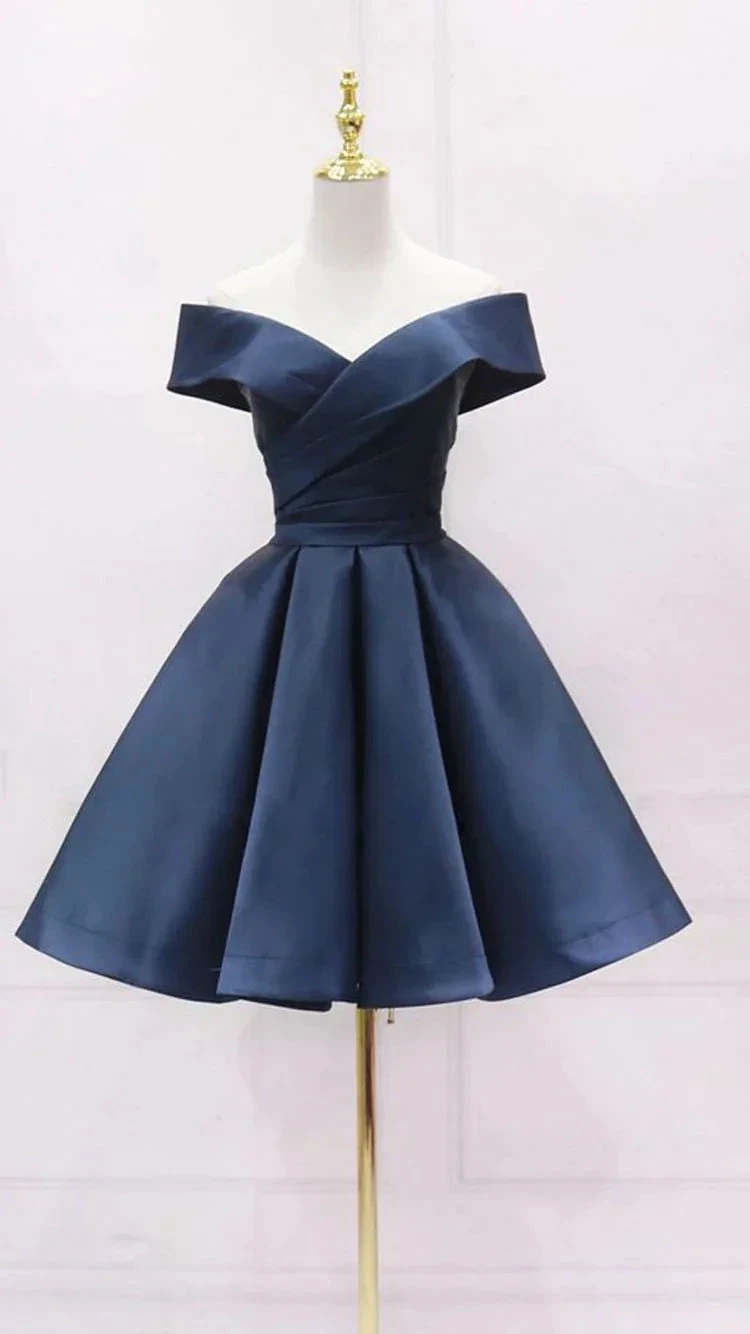 Simple Navy Blue Short Homecoming Dress Ruffle Mini Party Gowns Custom Made Women Party Gowns Short Graduation Dress (ZD12276) - VelvetHem