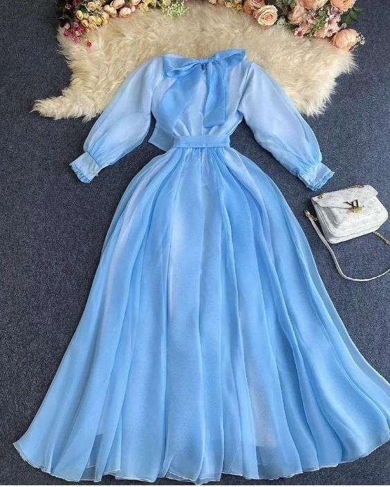 Modest Blue A-line Prom Dress,Blue Graduation Dress - VelvetHem