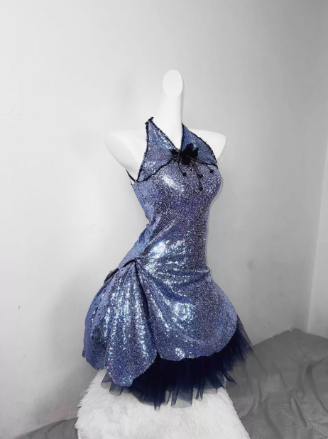 Sexy Blue Halter Sleeveless Sequin Tulle Short Cocktail Dress Homecoming Dress - VelvetHem