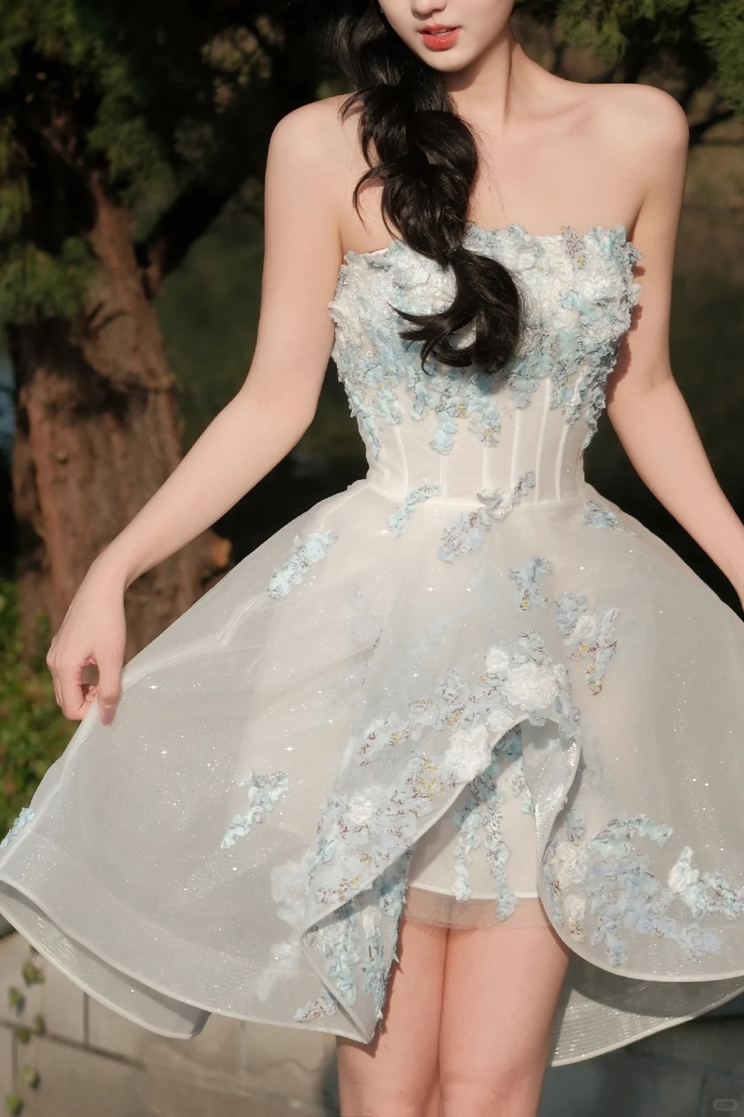 Classy Strapless White Organza Appliques A Line 18th Birthday Outfits Formal Graduation Homecoming Dress