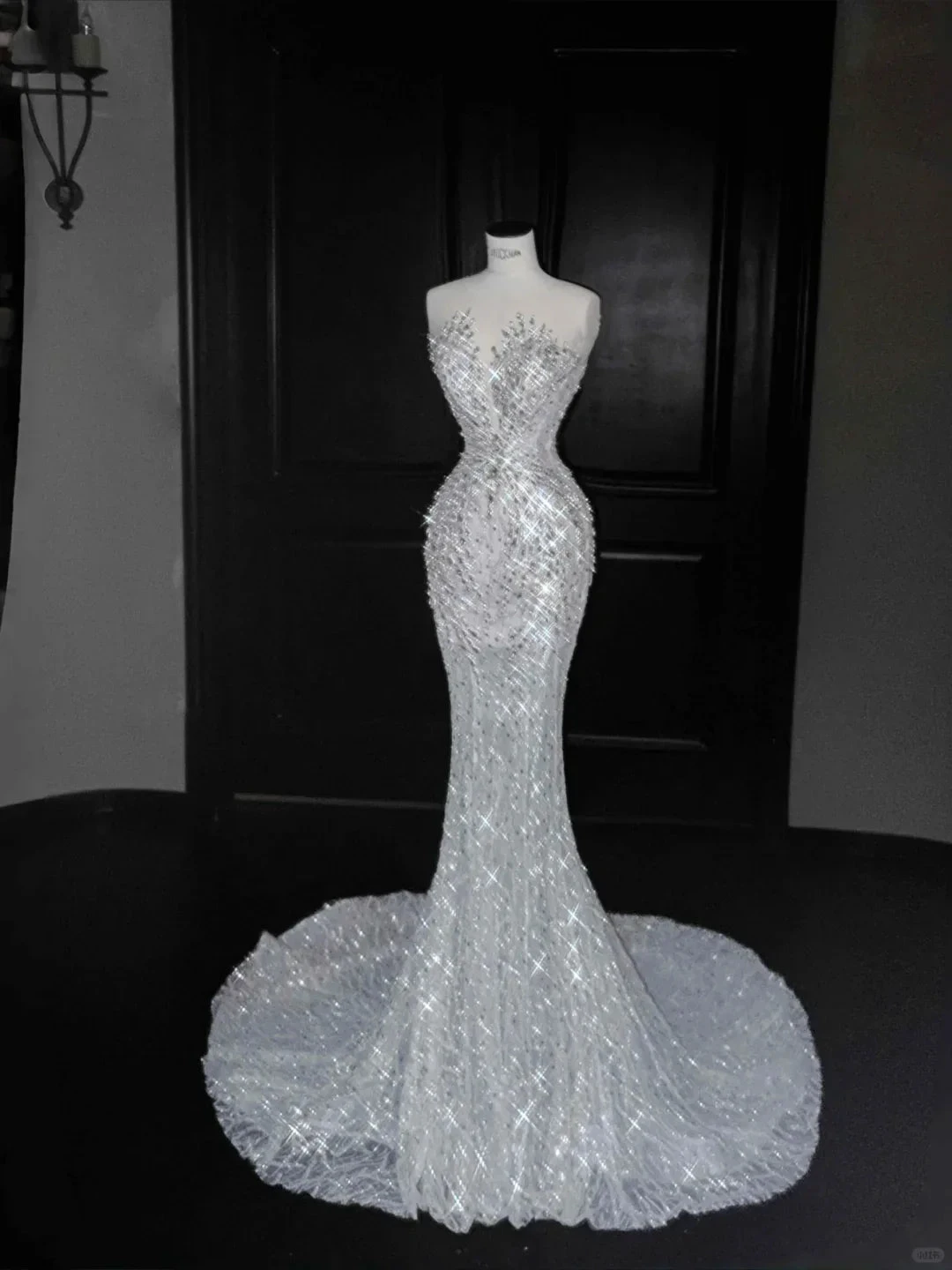Romantic White Tulle Sequin Beaded Mermaid Wedding Dress,Long Prom Evening Dress (ZD13765) - VelvetHem