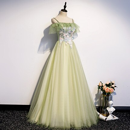 Light Green Pleated Floral Embroidery Long Prom Dress Medieval Renaissance Gown cc23 - View 3 | VelvetHem