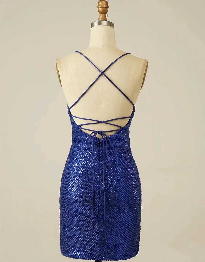 Royal Blue Sheath Sequin Lace Up Homecoming Dress (ZD11862)