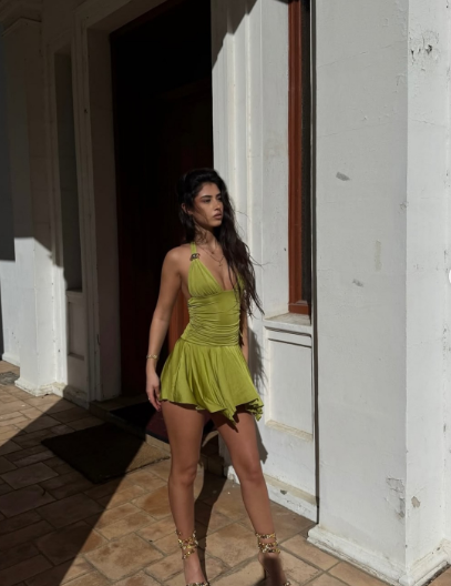 Vintage Halter Olive Green A Line Cocktail Dress Backless Short 8th Grade Homecoming Dress