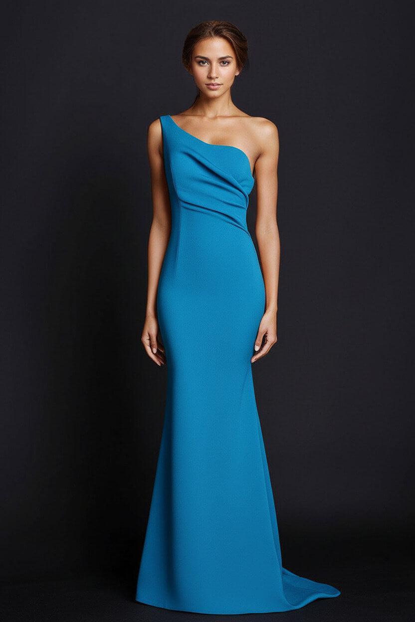 One Shoulder Khaki Wedding Guest Dress Mermaid Long Formal Dress