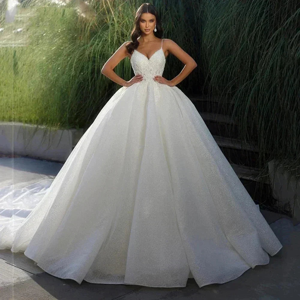 Off Shoulder Sleeveless Exquisite Appliques A-Line Fluffy Mopping Wedding Dresses 2023 Classic Princess Bridal Gown Customized (ZD13461) - VelvetHem