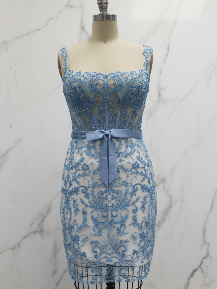 Off-Shoulder Lace Bodycon Homecoming Dress with Bow