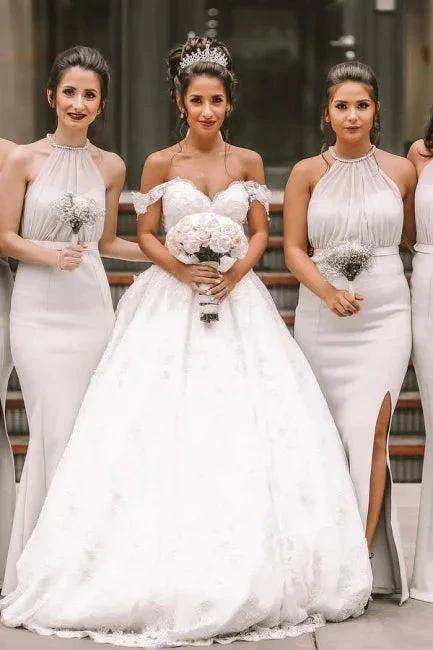Off The Shoulder A-Line White Wedding Dress Romantic Bridal Gowns (ZD15705)