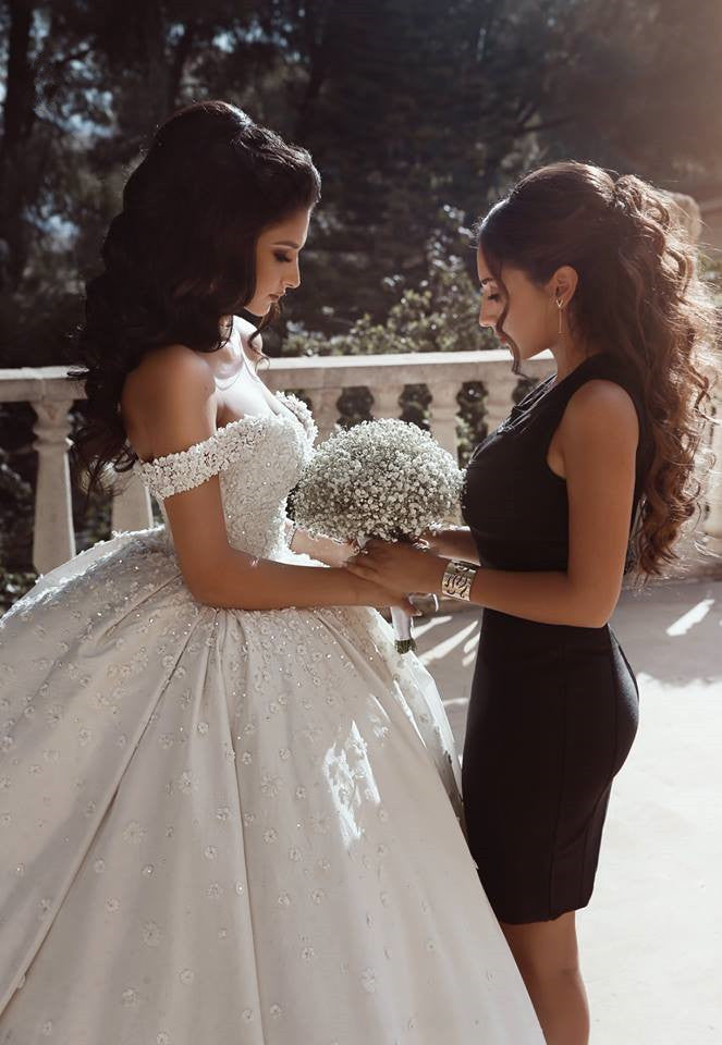 Off The Shoulder Beads Appliques Wedding Dresses | Princess Sexy Ball Gown Royal Wedding Dress