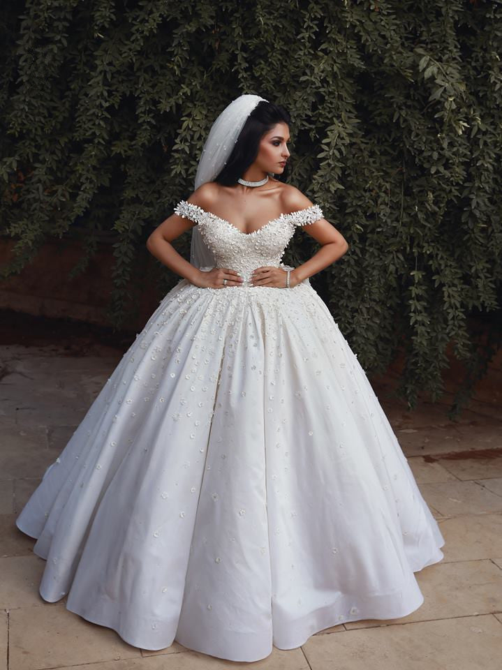 Off The Shoulder Beads Appliques Wedding Dresses | Princess Sexy Ball Gown Royal Wedding Dress