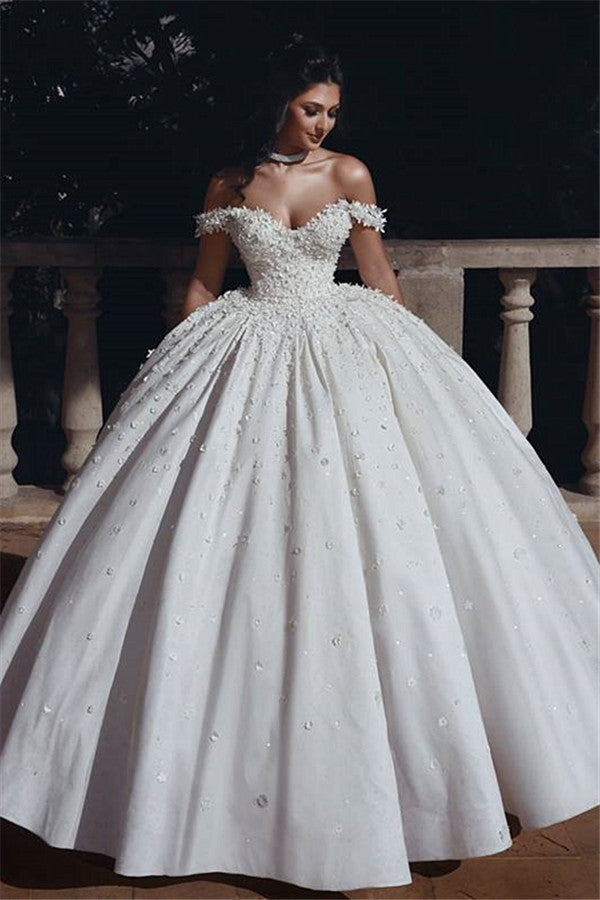 Off The Shoulder Beads Appliques Wedding Dresses | Princess Sexy Ball Gown Royal Wedding Dress