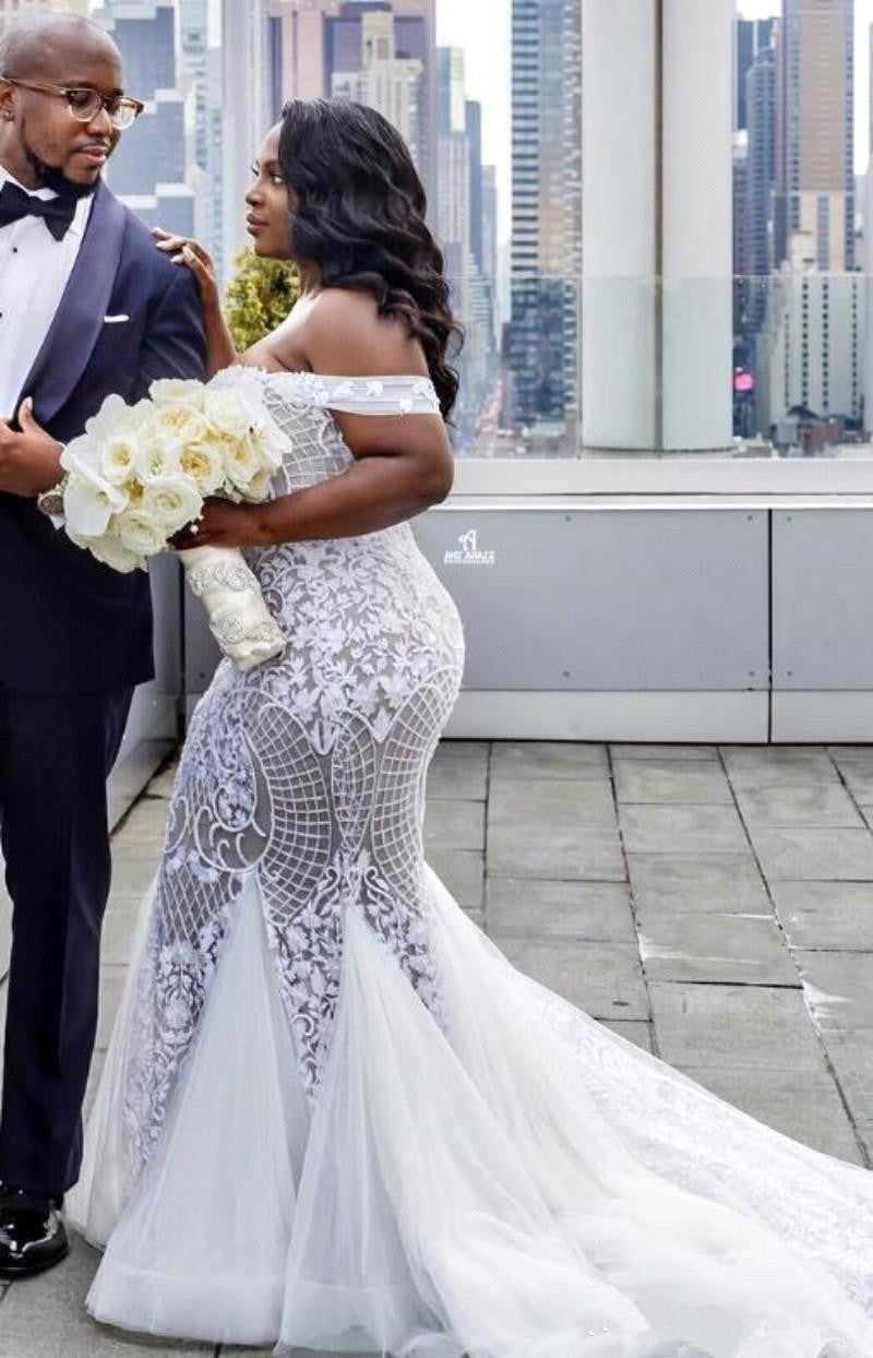 Off The Shoulder Plus Size Wedding Dresses | Mermaid Sexy Lace Appliques Bridal Gowns