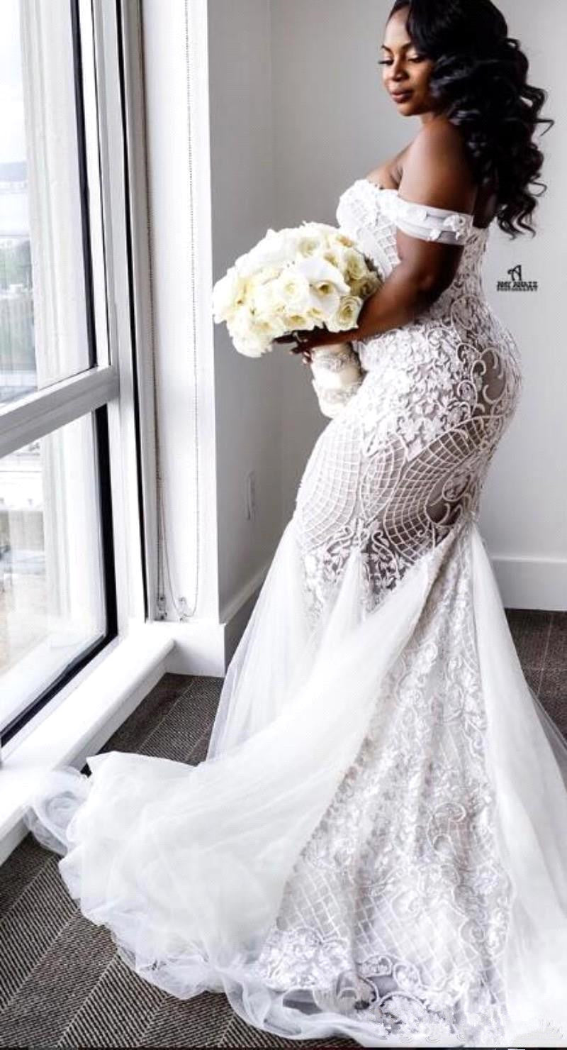 Off The Shoulder Plus Size Wedding Dresses | Mermaid Sexy Lace Appliques Bridal Gowns