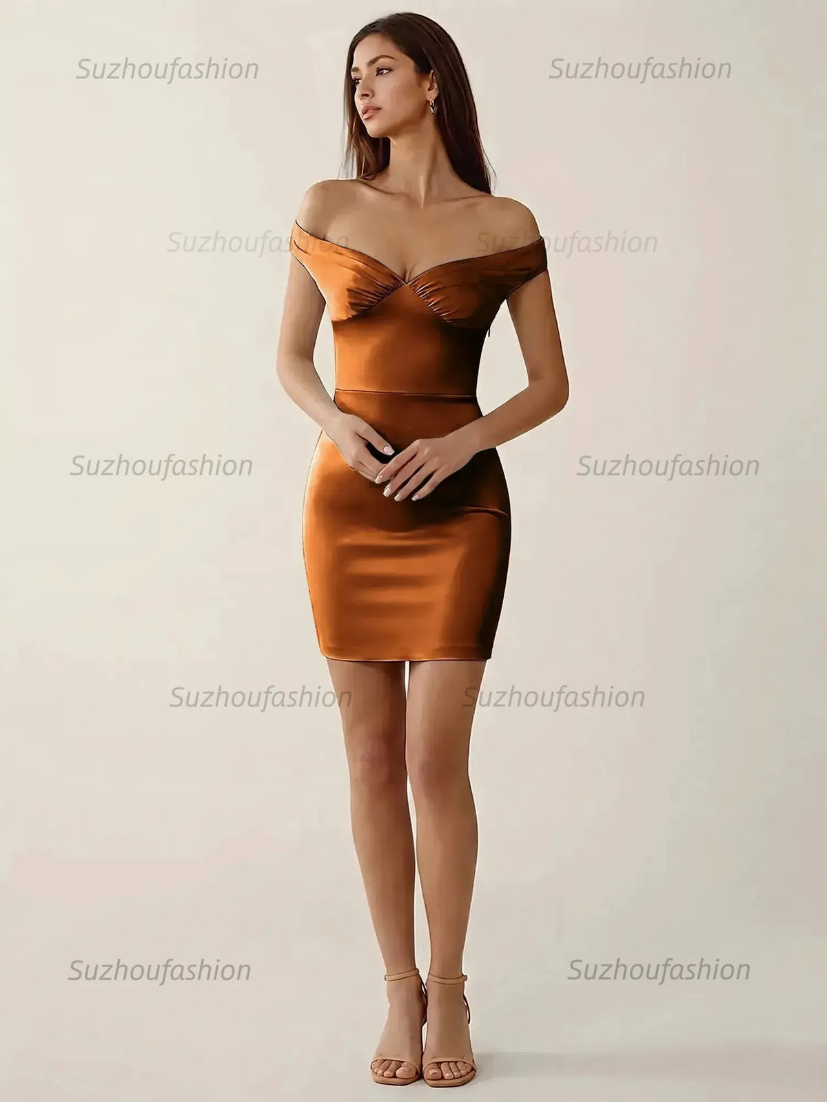 Suzhoufashion Off-The-Shoulder Ruched Satin Homecoming Dresses Mini Cocktail Dress