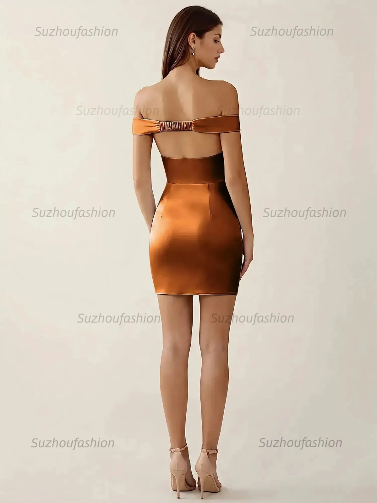 Suzhoufashion Off-The-Shoulder Ruched Satin Homecoming Dresses Mini Cocktail Dress