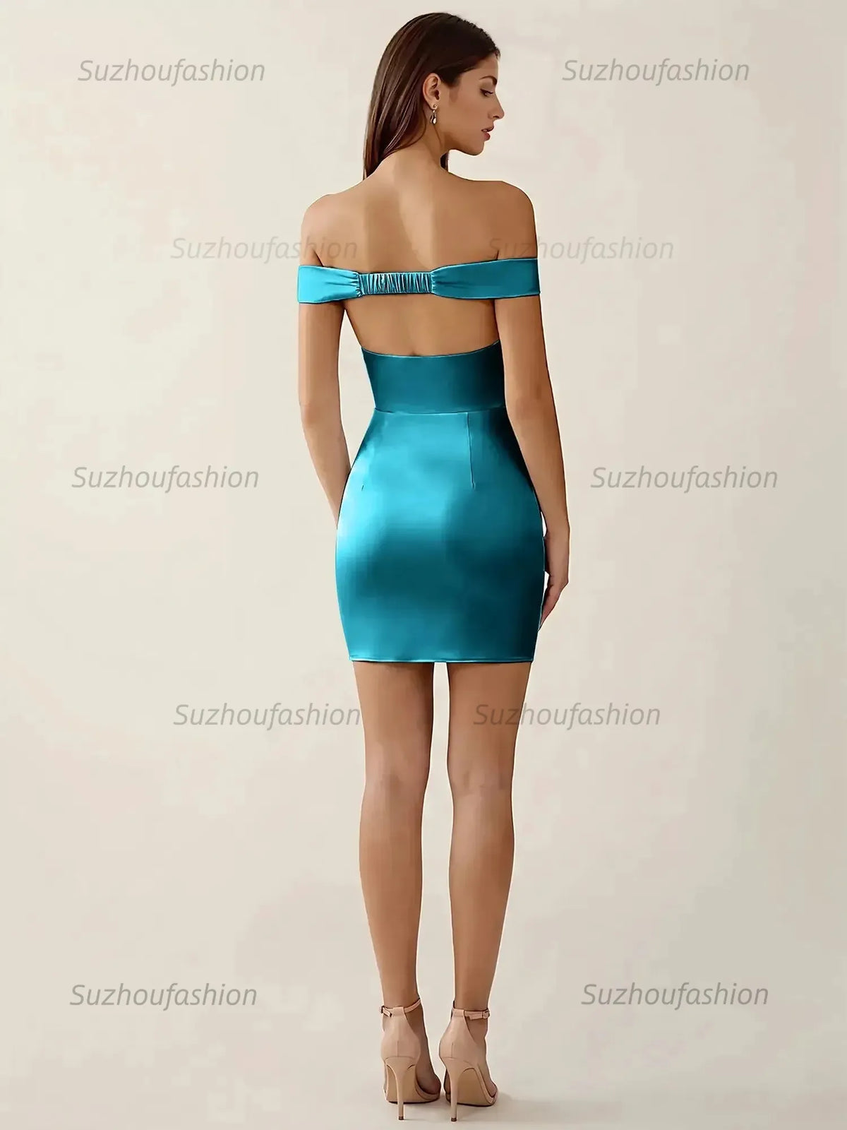 Suzhoufashion Off-The-Shoulder Ruched Satin Homecoming Dresses Mini Cocktail Dress