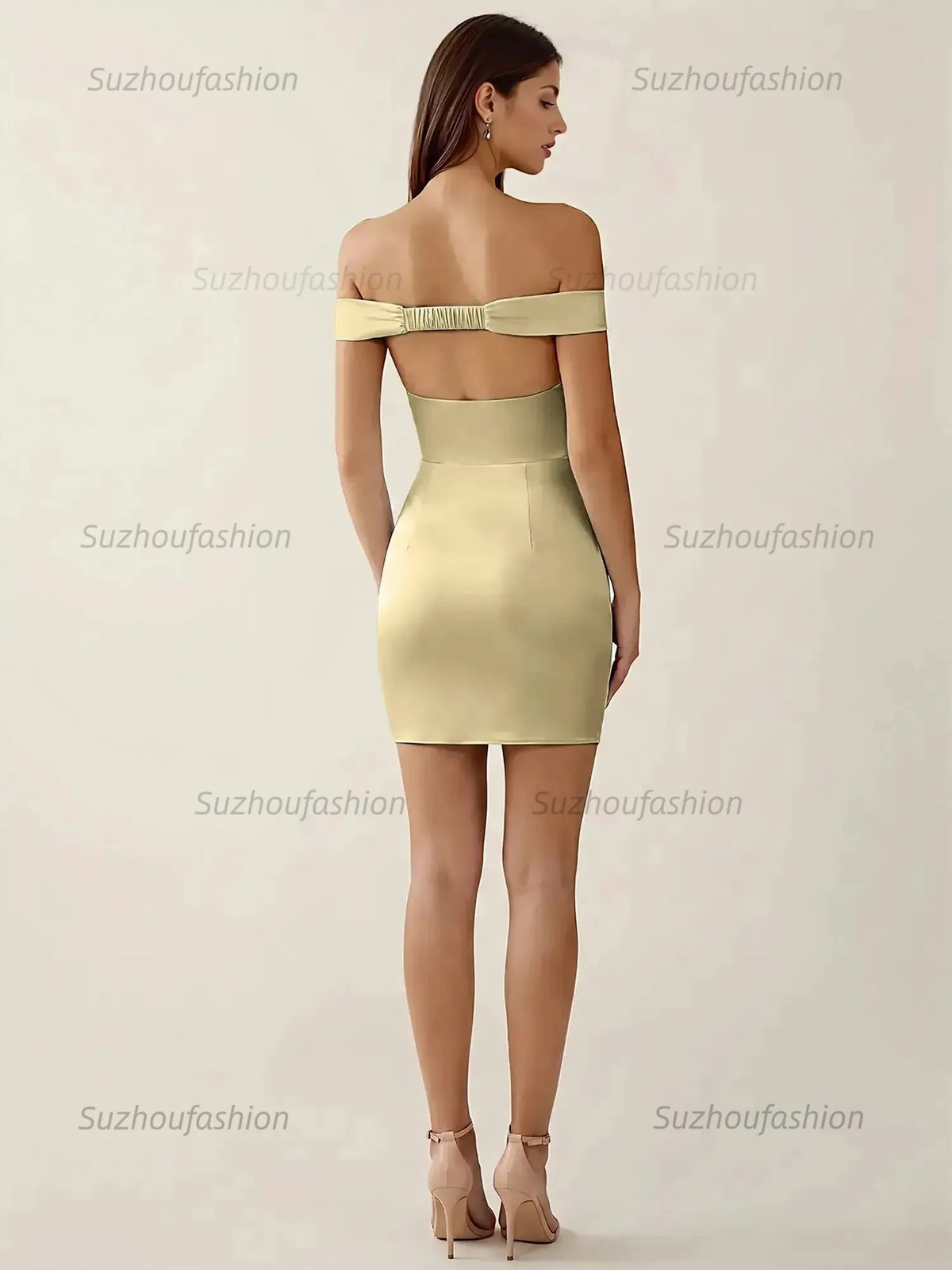 Suzhoufashion Off-The-Shoulder Ruched Satin Homecoming Dresses Mini Cocktail Dress