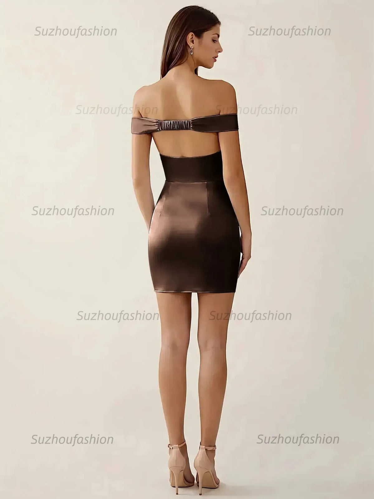 Suzhoufashion Off-The-Shoulder Ruched Satin Homecoming Dresses Mini Cocktail Dress
