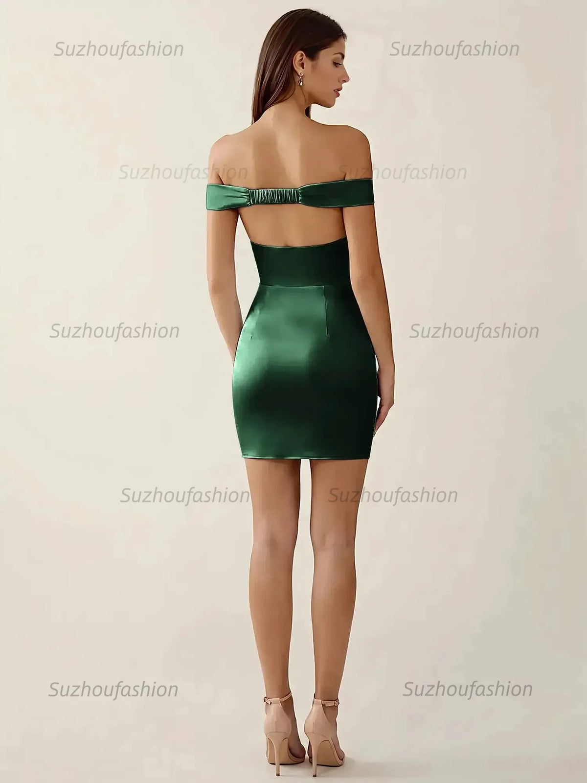 Suzhoufashion Off-The-Shoulder Ruched Satin Homecoming Dresses Mini Cocktail Dress