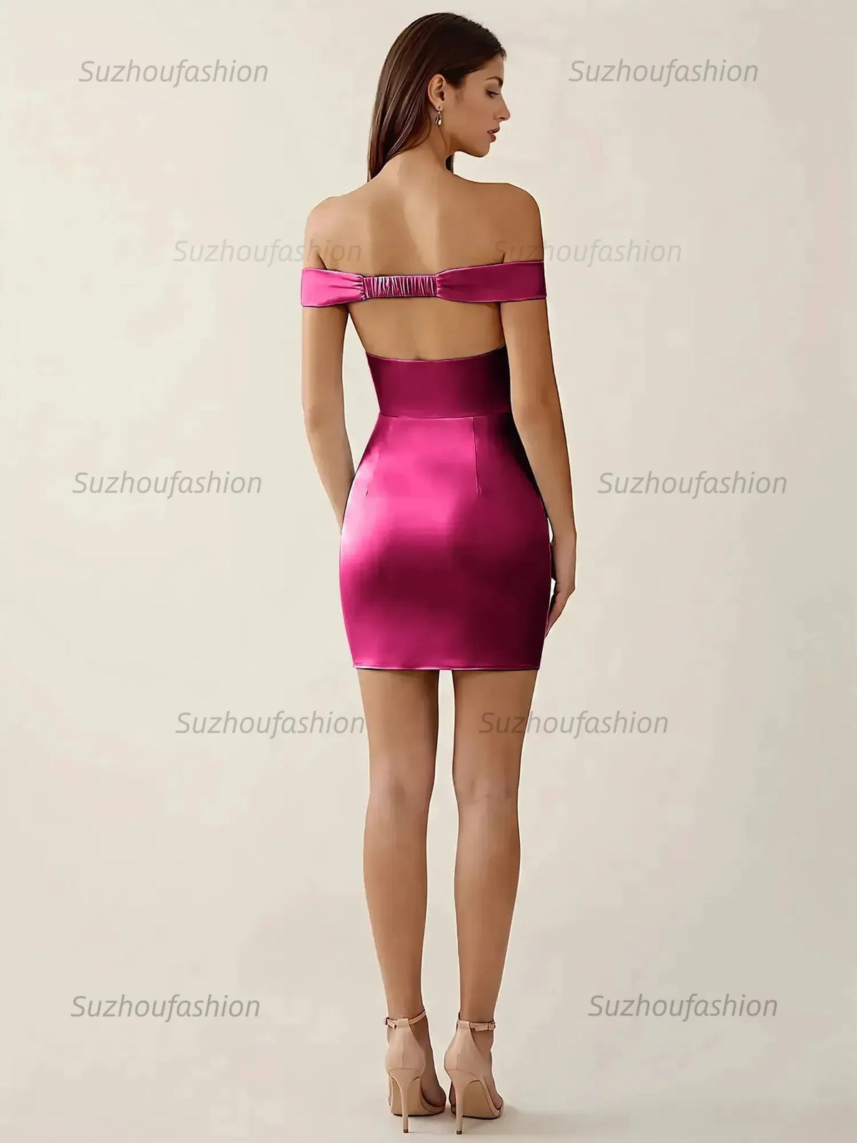 Suzhoufashion Off-The-Shoulder Ruched Satin Homecoming Dresses Mini Cocktail Dress