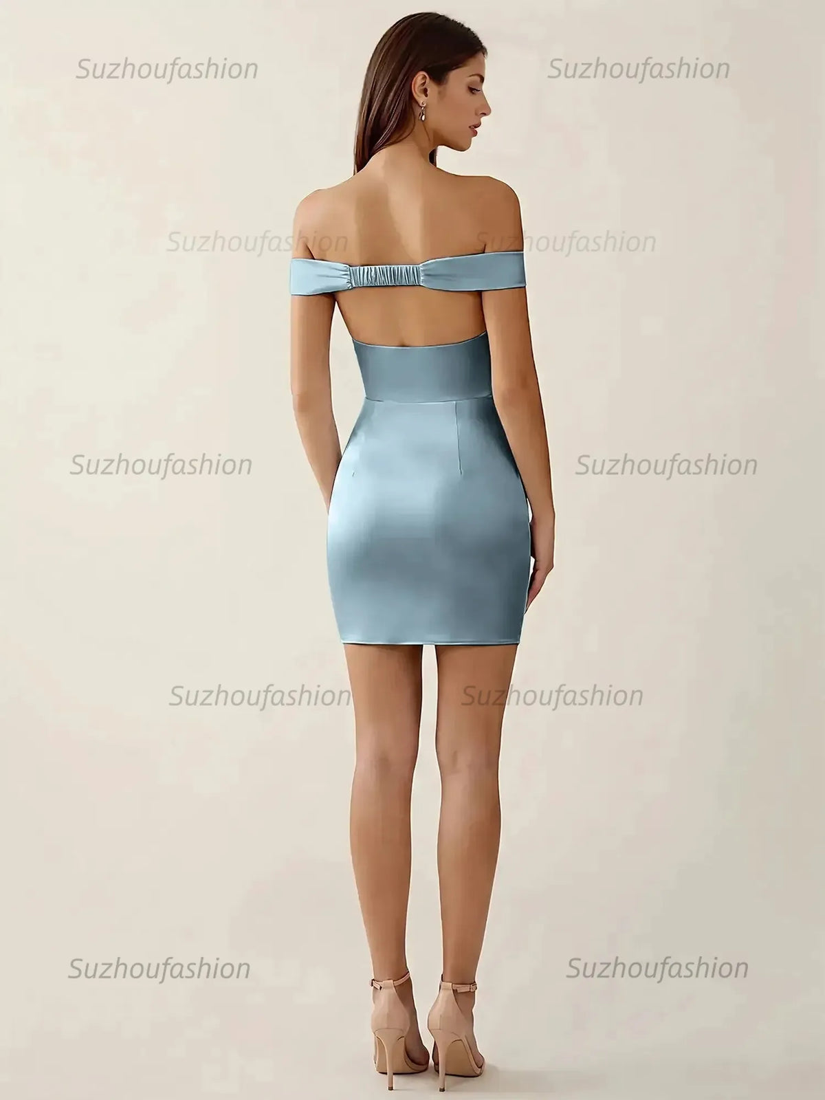 Suzhoufashion Off-The-Shoulder Ruched Satin Homecoming Dresses Mini Cocktail Dress