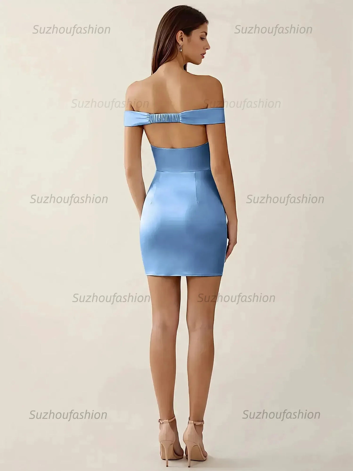 Suzhoufashion Off-The-Shoulder Ruched Satin Homecoming Dresses Mini Cocktail Dress