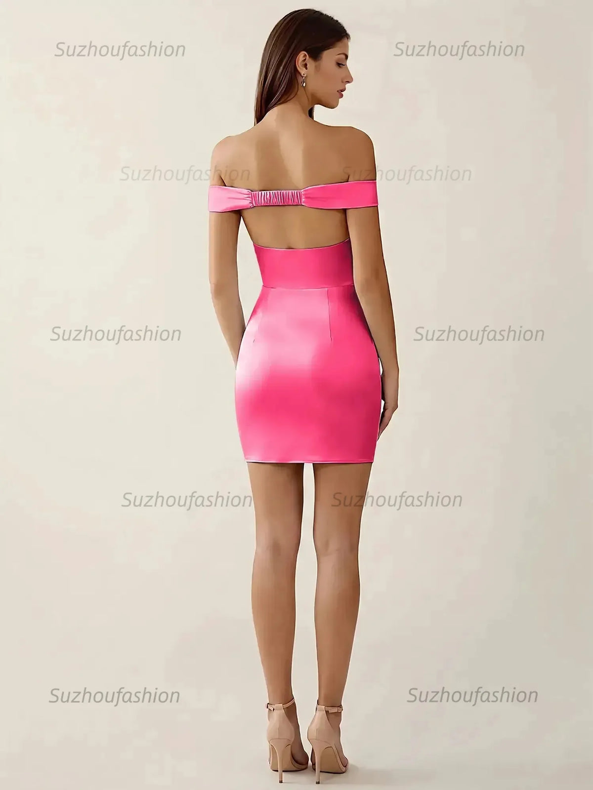 Suzhoufashion Off-The-Shoulder Ruched Satin Homecoming Dresses Mini Cocktail Dress