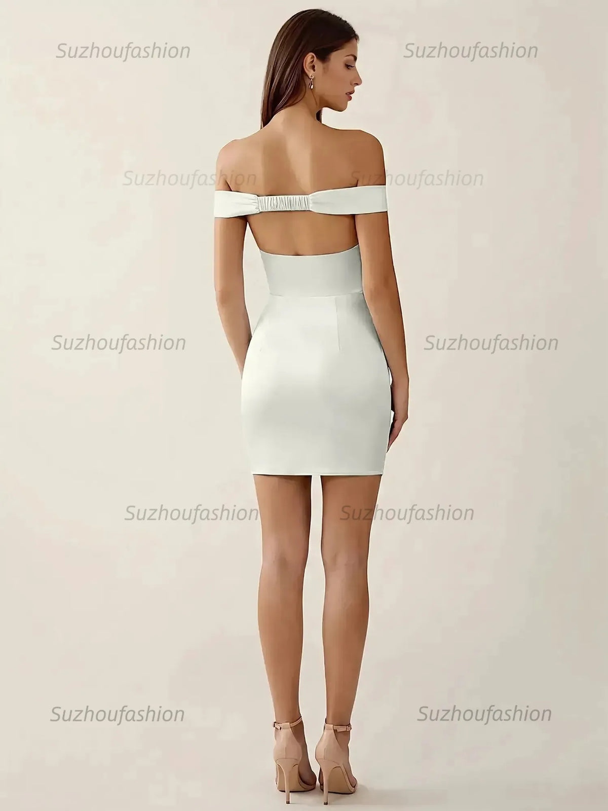 Suzhoufashion Off-The-Shoulder Ruched Satin Homecoming Dresses Mini Cocktail Dress
