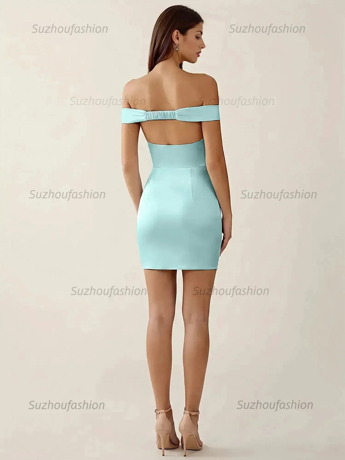 Suzhoufashion Off-The-Shoulder Ruched Satin Homecoming Dresses Mini Cocktail Dress