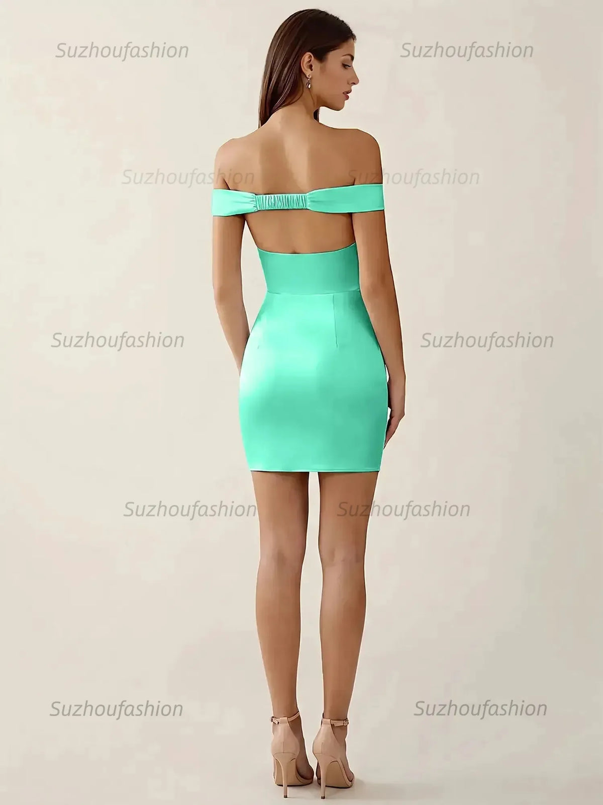 Suzhoufashion Off-The-Shoulder Ruched Satin Homecoming Dresses Mini Cocktail Dress
