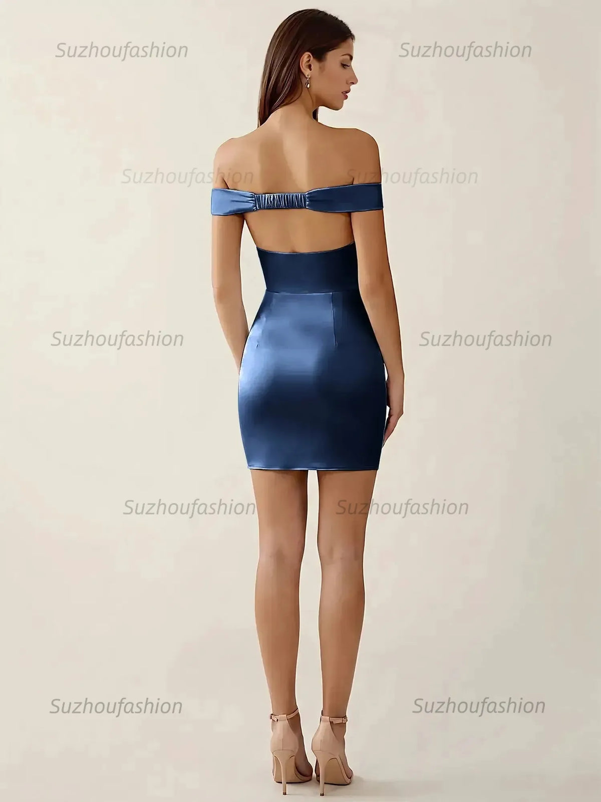 Suzhoufashion Off-The-Shoulder Ruched Satin Homecoming Dresses Mini Cocktail Dress