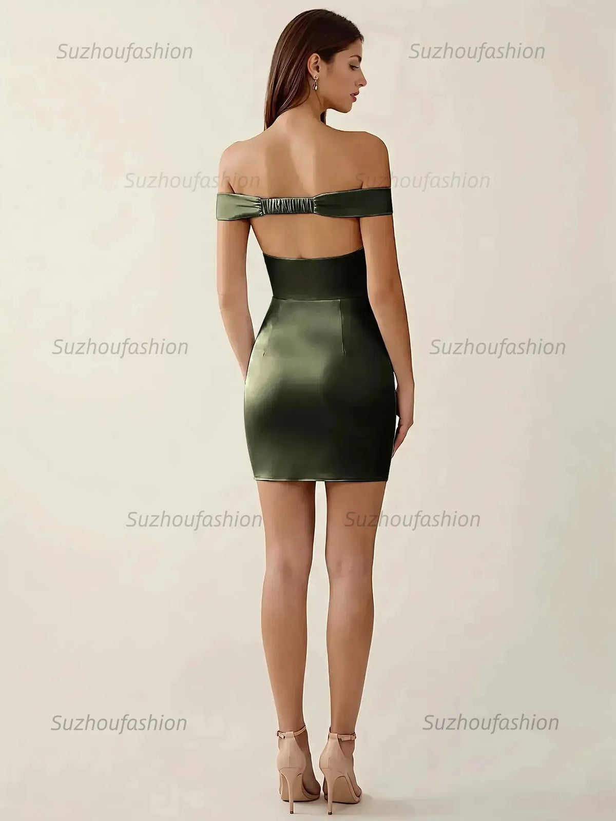 Suzhoufashion Off-The-Shoulder Ruched Satin Homecoming Dresses Mini Cocktail Dress