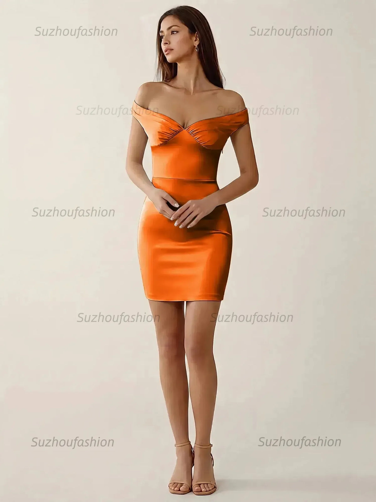 Suzhoufashion Off-The-Shoulder Ruched Satin Homecoming Dresses Mini Cocktail Dress