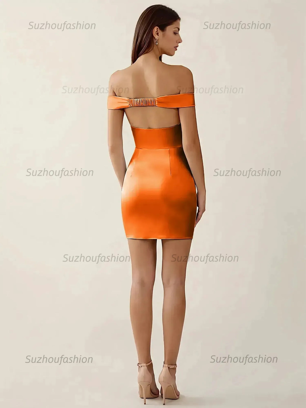 Suzhoufashion Off-The-Shoulder Ruched Satin Homecoming Dresses Mini Cocktail Dress