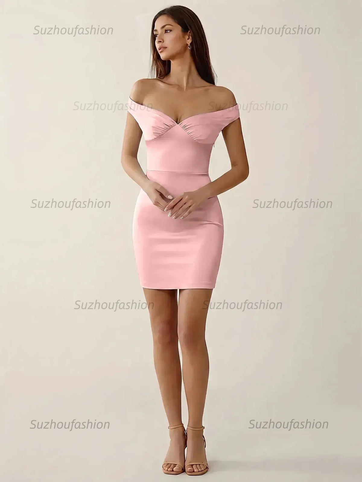 Suzhoufashion Off-The-Shoulder Ruched Satin Homecoming Dresses Mini Cocktail Dress