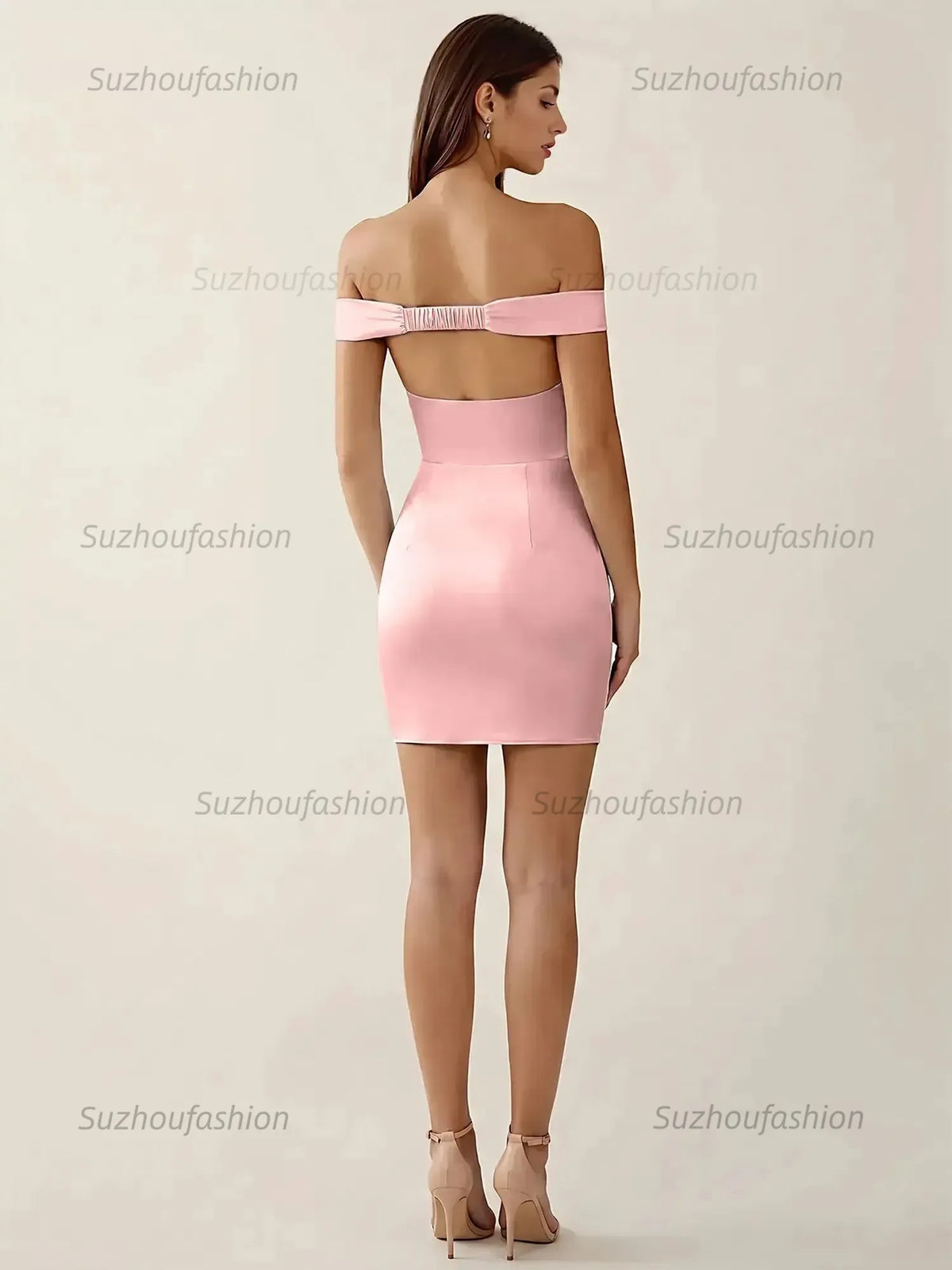 Suzhoufashion Off-The-Shoulder Ruched Satin Homecoming Dresses Mini Cocktail Dress