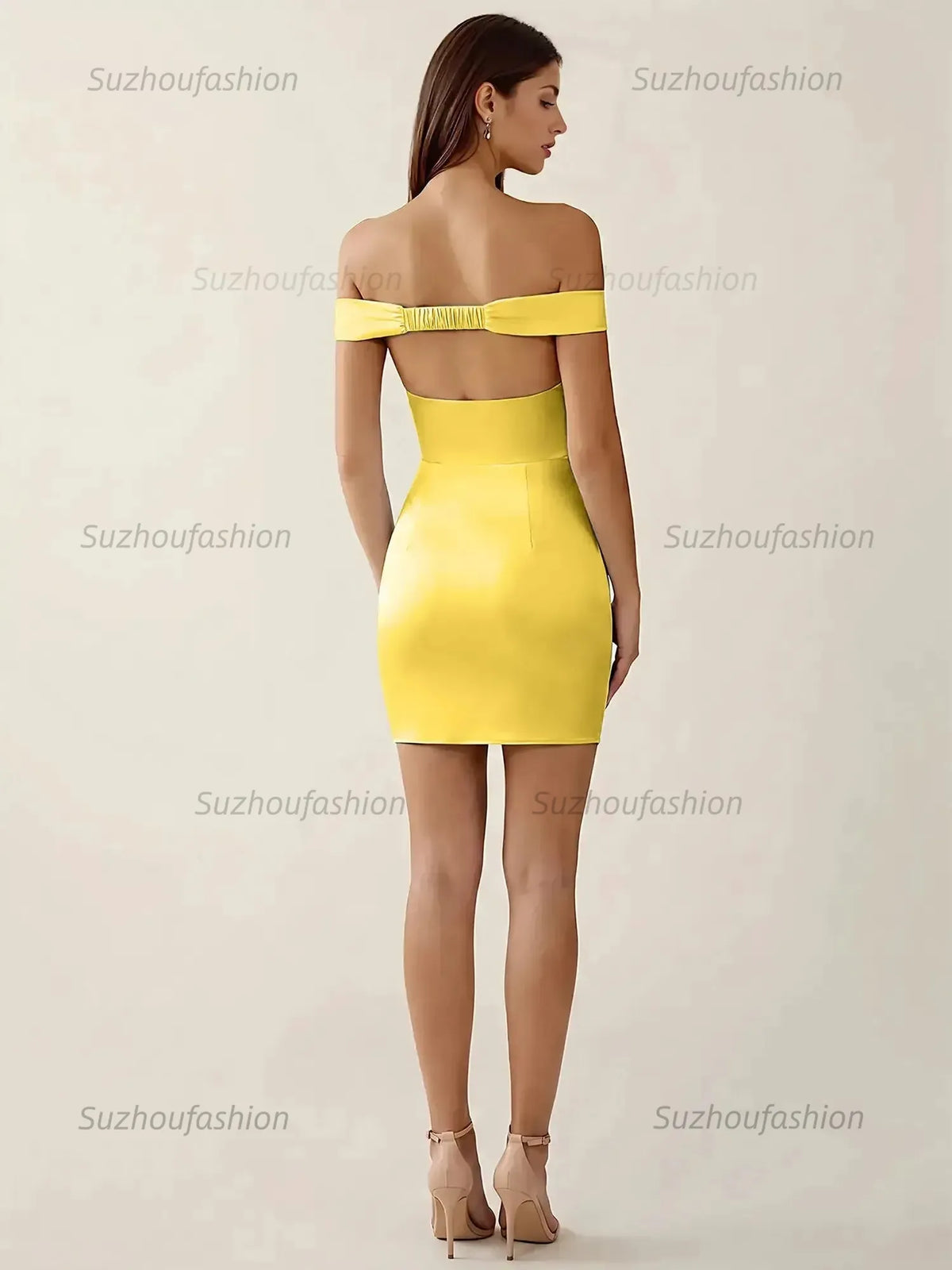 Suzhoufashion Off-The-Shoulder Ruched Satin Homecoming Dresses Mini Cocktail Dress