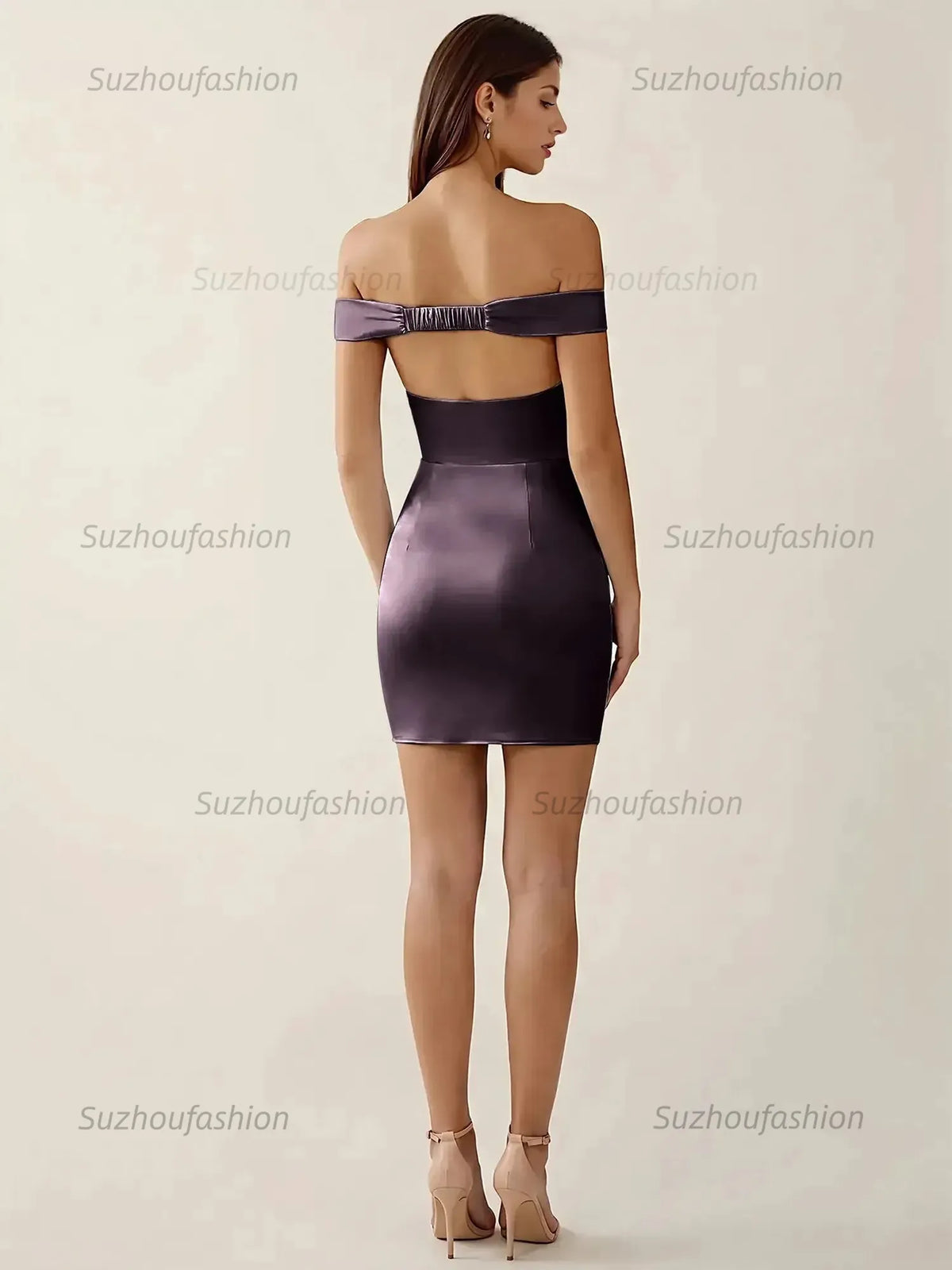 Suzhoufashion Off-The-Shoulder Ruched Satin Homecoming Dresses Mini Cocktail Dress