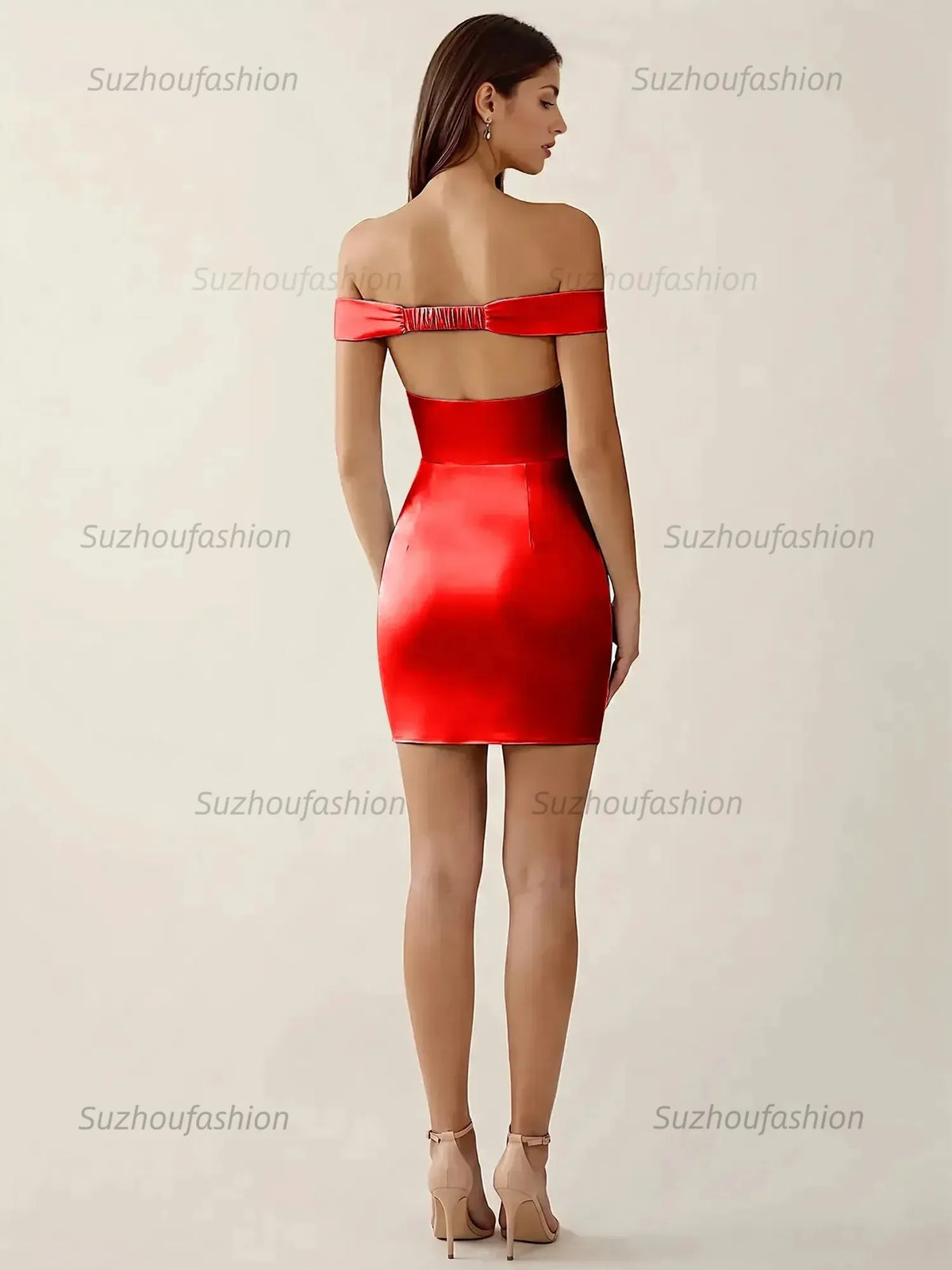 Suzhoufashion Off-The-Shoulder Ruched Satin Homecoming Dresses Mini Cocktail Dress