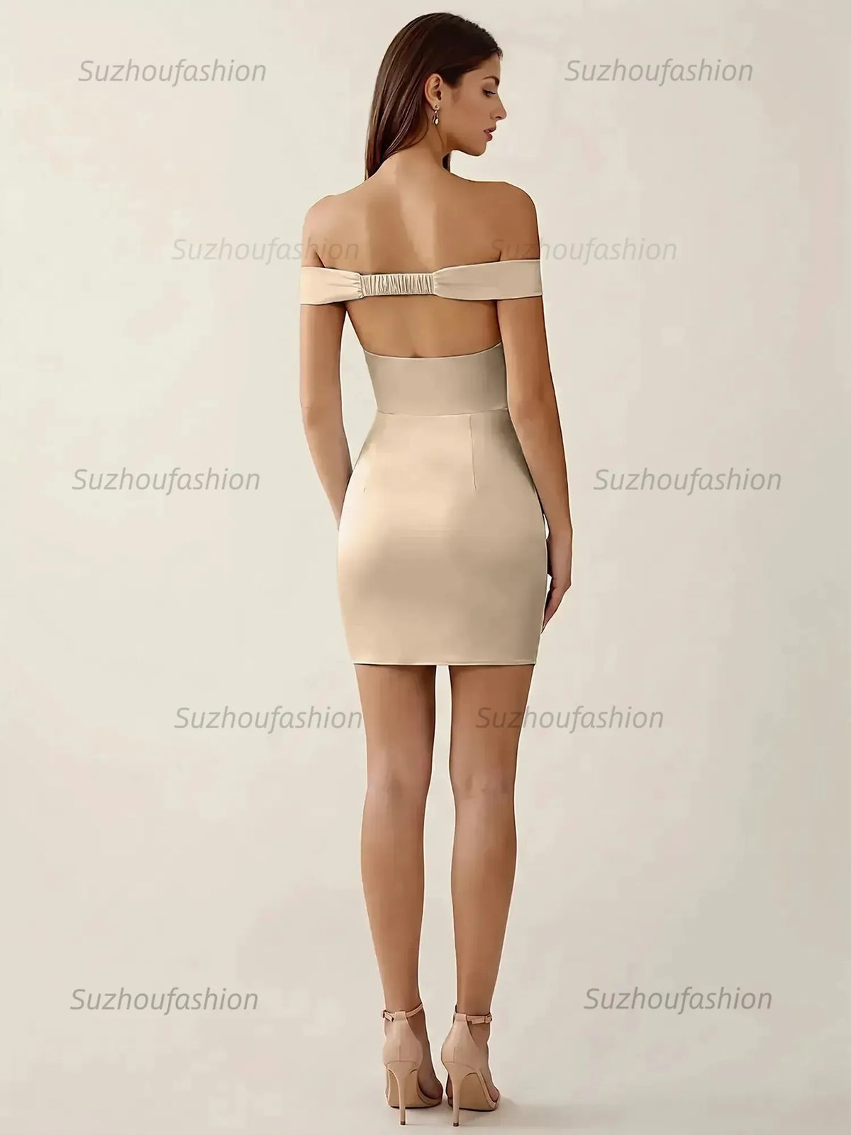 Suzhoufashion Off-The-Shoulder Ruched Satin Homecoming Dresses Mini Cocktail Dress