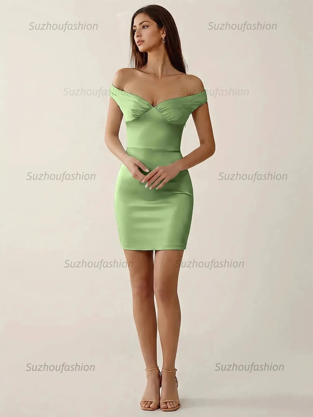 Suzhoufashion Off-The-Shoulder Ruched Satin Homecoming Dresses Mini Cocktail Dress