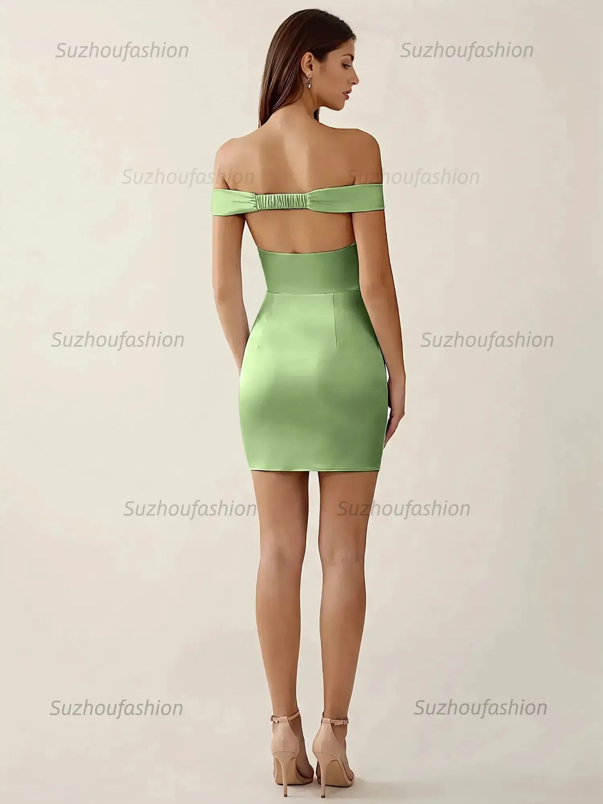 Suzhoufashion Off-The-Shoulder Ruched Satin Homecoming Dresses Mini Cocktail Dress