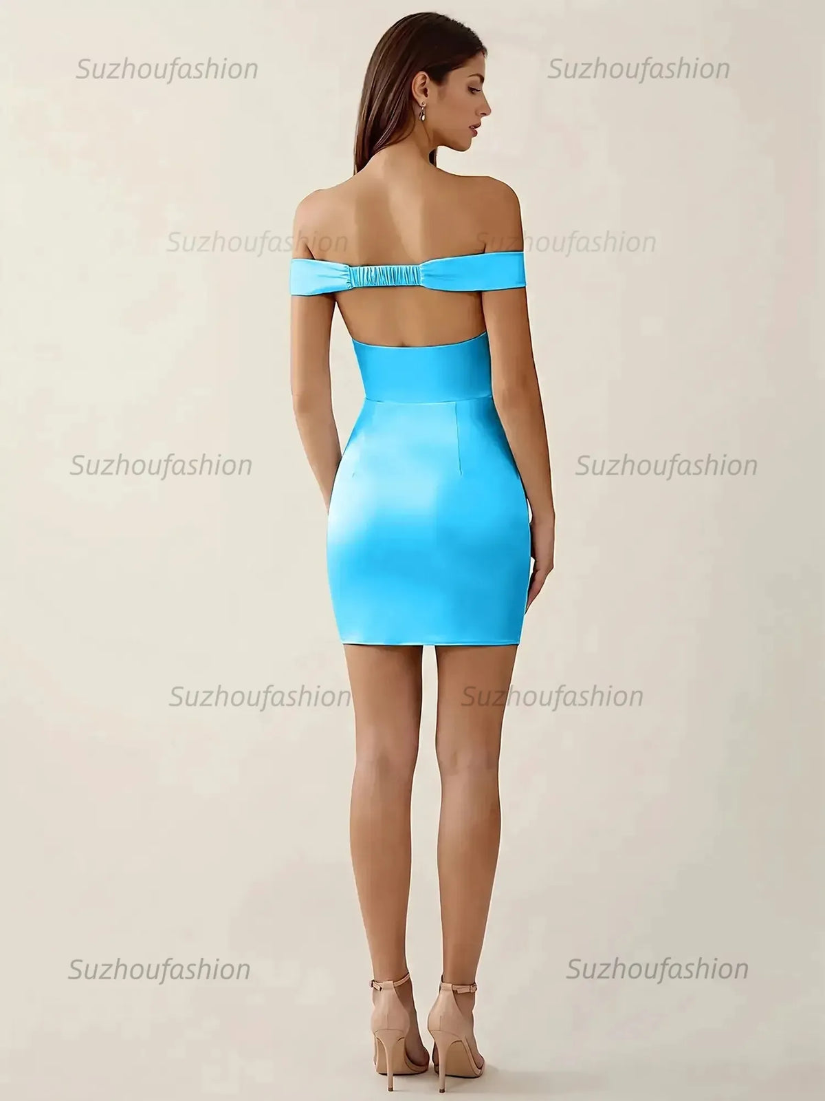 Suzhoufashion Off-The-Shoulder Ruched Satin Homecoming Dresses Mini Cocktail Dress