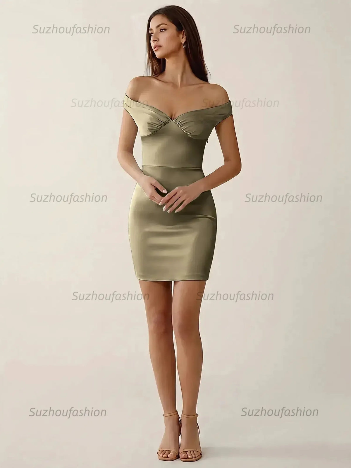 Suzhoufashion Off-The-Shoulder Ruched Satin Homecoming Dresses Mini Cocktail Dress