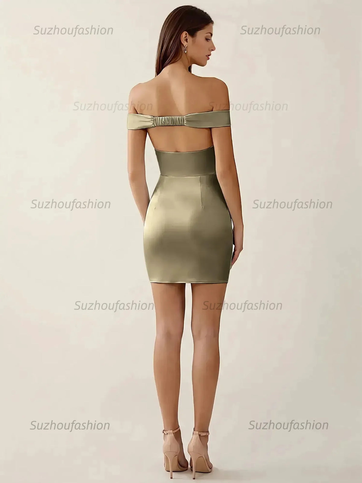 Suzhoufashion Off-The-Shoulder Ruched Satin Homecoming Dresses Mini Cocktail Dress