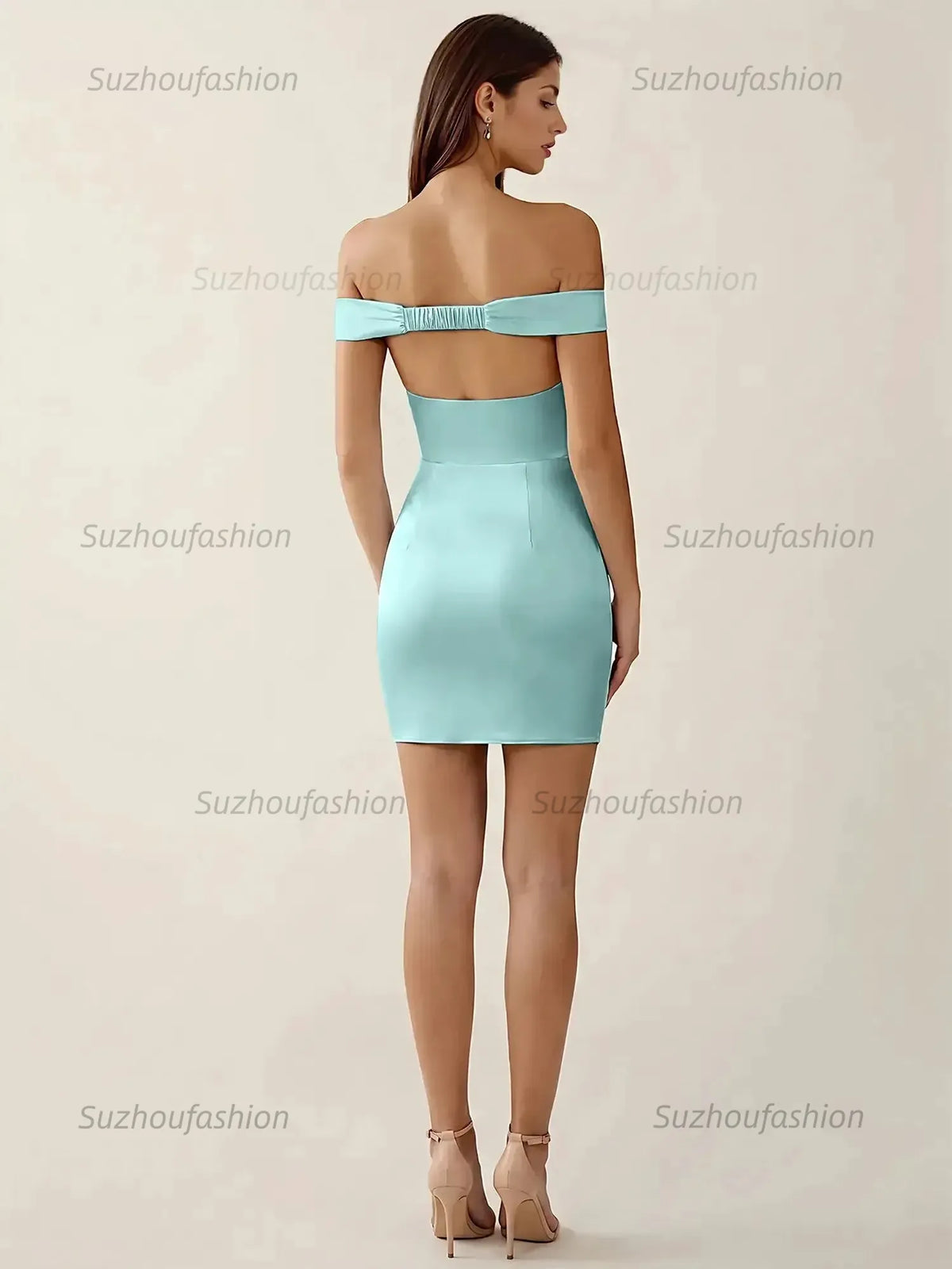 Suzhoufashion Off-The-Shoulder Ruched Satin Homecoming Dresses Mini Cocktail Dress