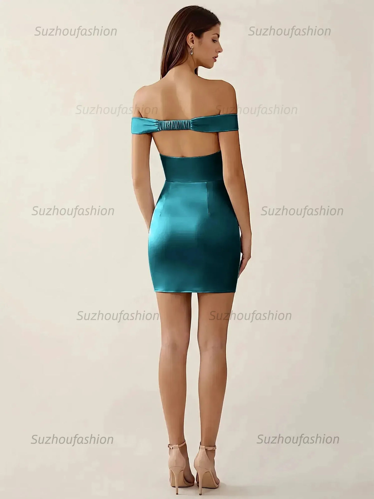 Suzhoufashion Off-The-Shoulder Ruched Satin Homecoming Dresses Mini Cocktail Dress